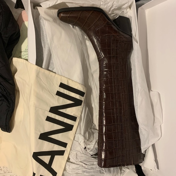 BRAND NEW GANNI Western croc leather knee boots 37 - Picture 7 of 7